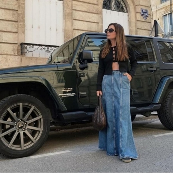 Zara BLOGGERS FAVE DENIM HIGH WAIST MAXI LONG JEAN SKIRT SPRING SUMMER MUST HAVE - Picture 4 of 14